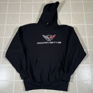 Vtg Steve & Barry's Corvette Hooded Sweatshirt Black Hoodie Licensed GM Size S